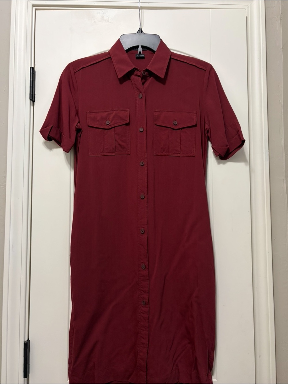 Theory Burgundy Button-Front Midi Shirt Dress